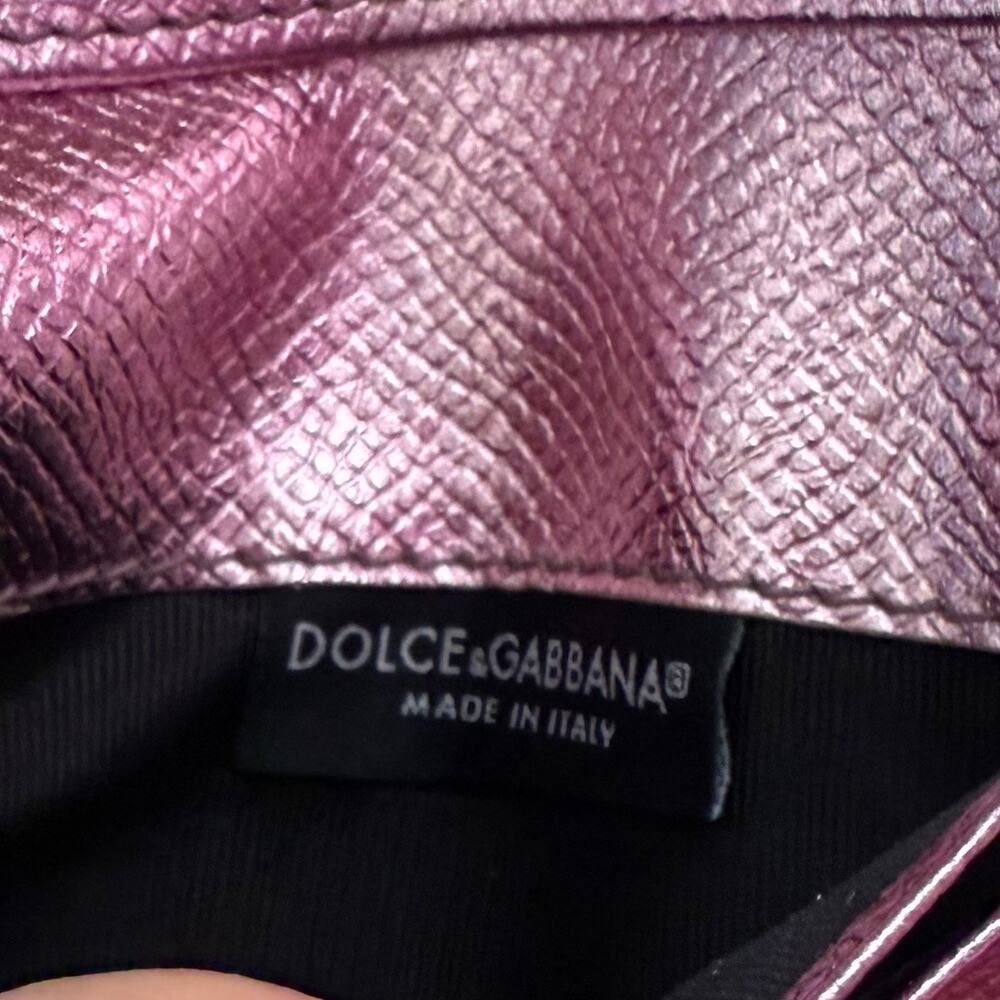 Dolce and Gabbana Trifold Metallic Dauphine Leather Small Wallet w/ Crystal Logo - Picture 13 of 13